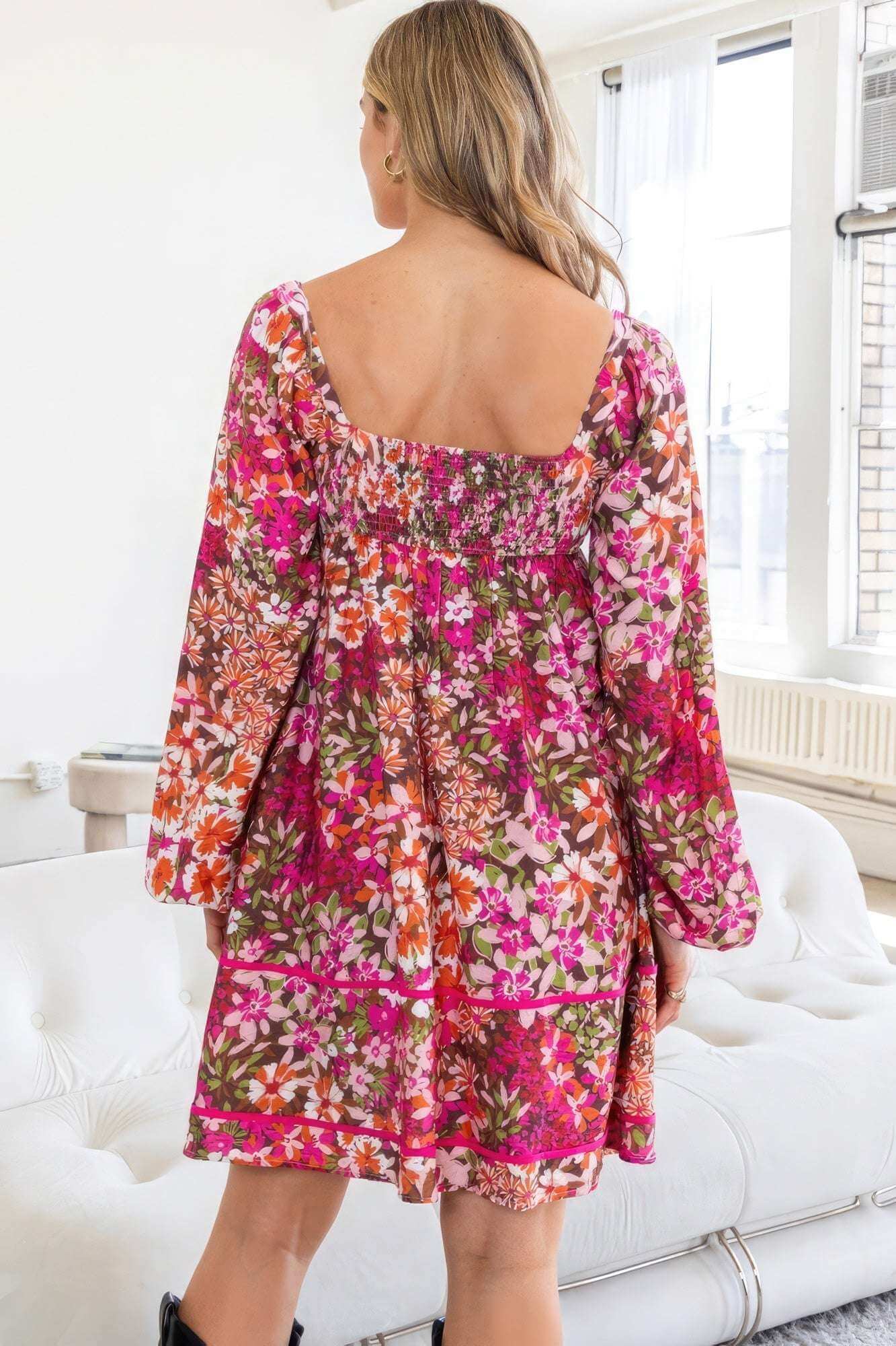 Floral Square Neckline Mini Dress - The Diva Goddess