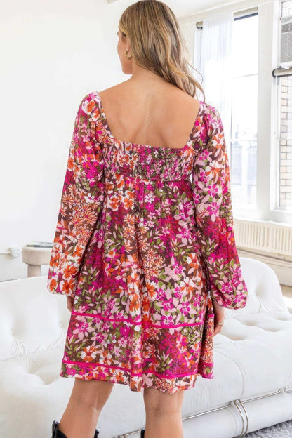 Floral Square Neckline Mini Dress - The Diva Goddess