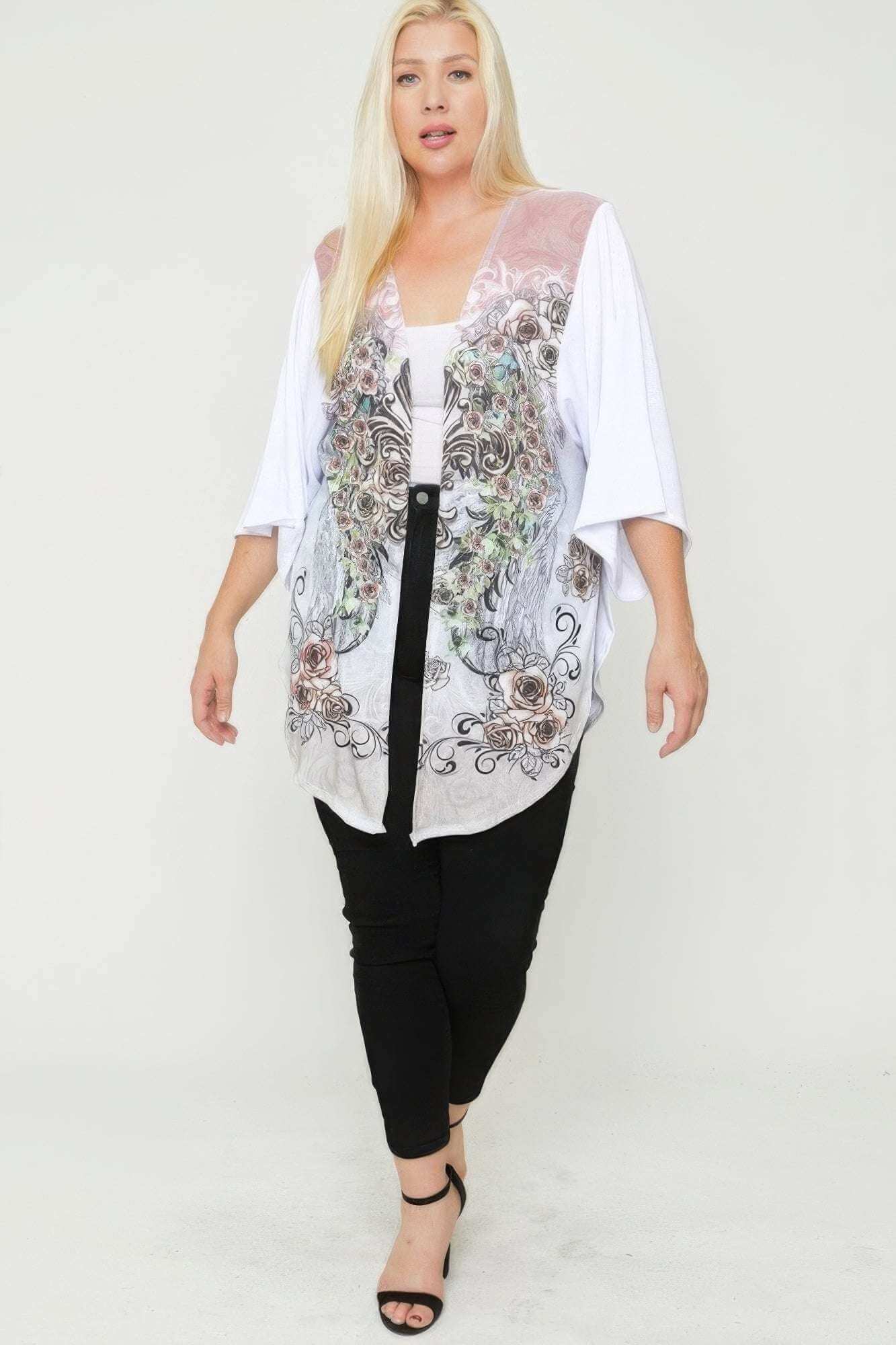 Floral Wings Sublimation Print, Long Body Cardigan - The Diva Goddess