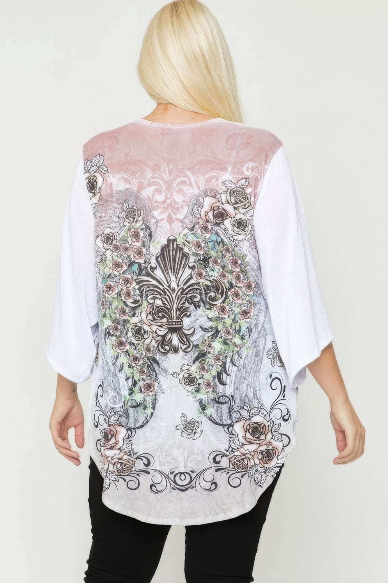 Floral Wings Sublimation Print, Long Body Cardigan - The Diva Goddess