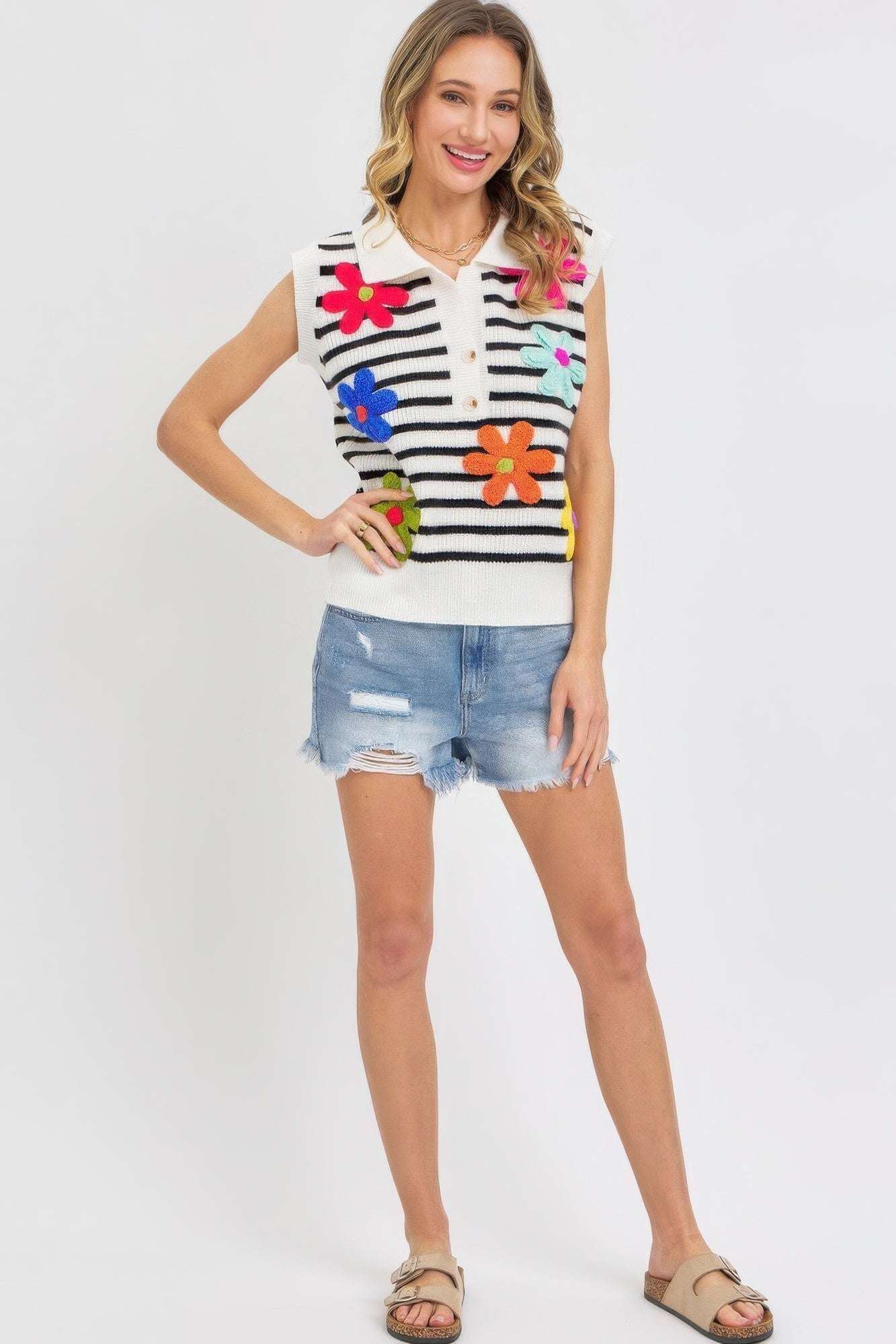 Flower Patch Stripe Knit Top - The Diva Goddess