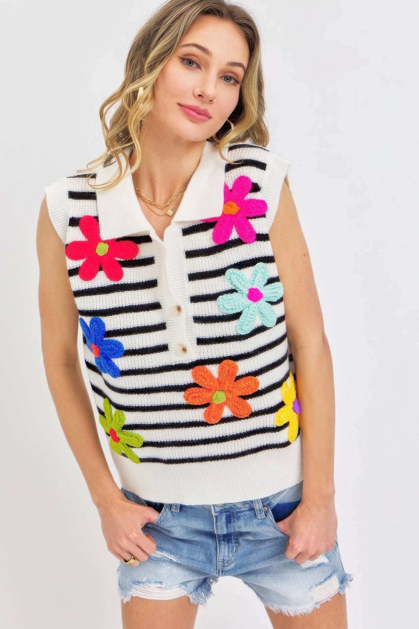 Flower Patch Stripe Knit Top - The Diva Goddess