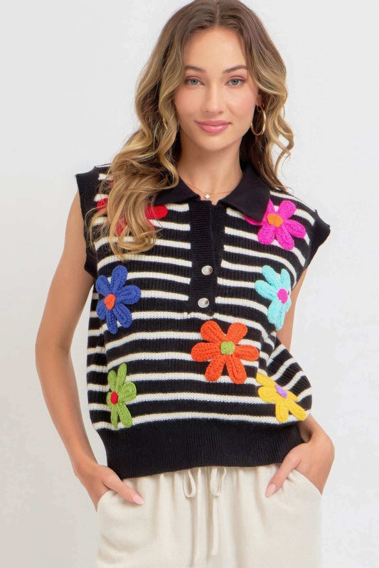 Flower Patch Stripe Knit Top - The Diva Goddess