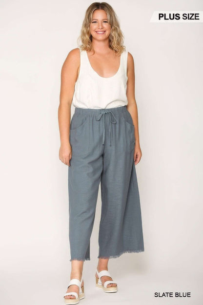 Frayed Wide Leg Pants With Pockets - The Diva Goddess