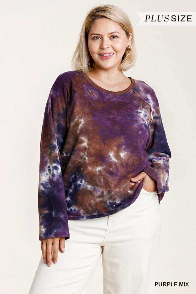 French Terry Tie-dye Raglan Long Sleeve Top With Raw Hem - The Diva Goddess