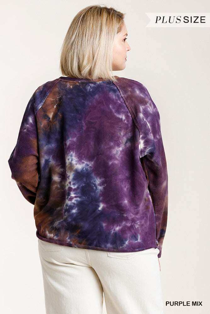 French Terry Tie-dye Raglan Long Sleeve Top With Raw Hem - The Diva Goddess