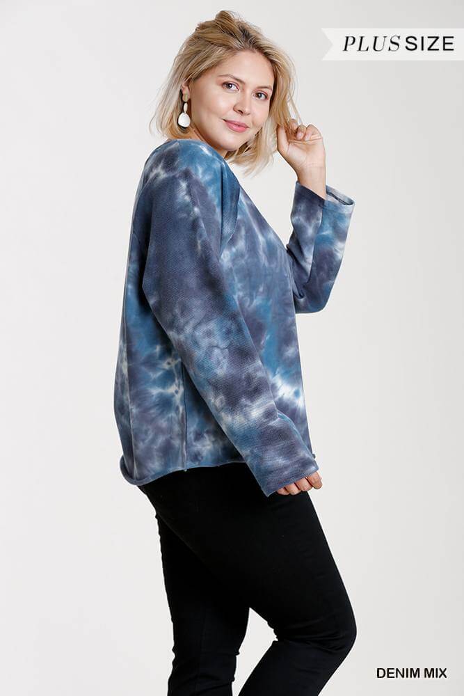 French Terry Tie-dye Raglan Long Sleeve Top With Raw Hem - The Diva Goddess