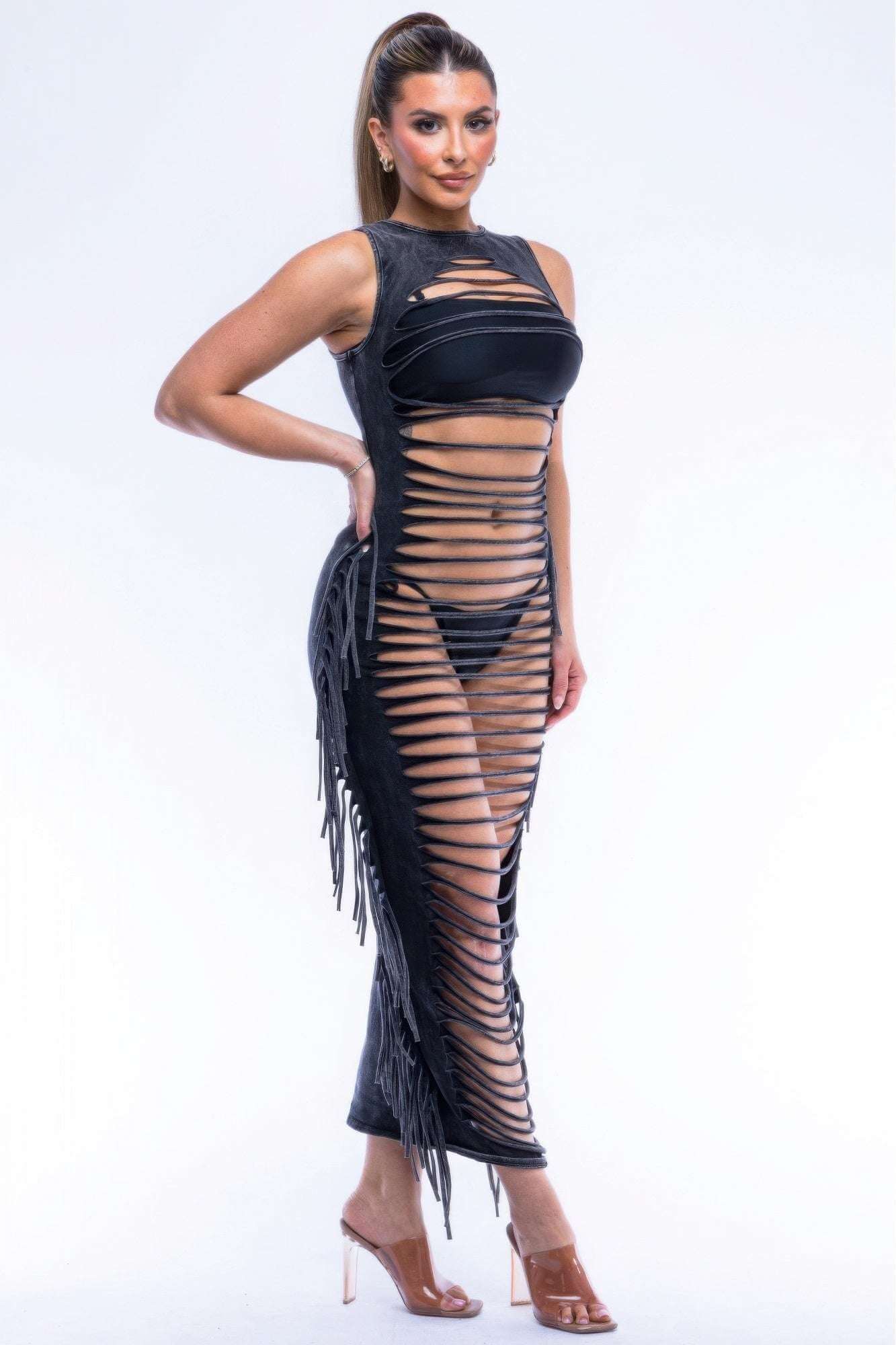 Fringe Cut Out Maxi Dress - The Diva Goddess