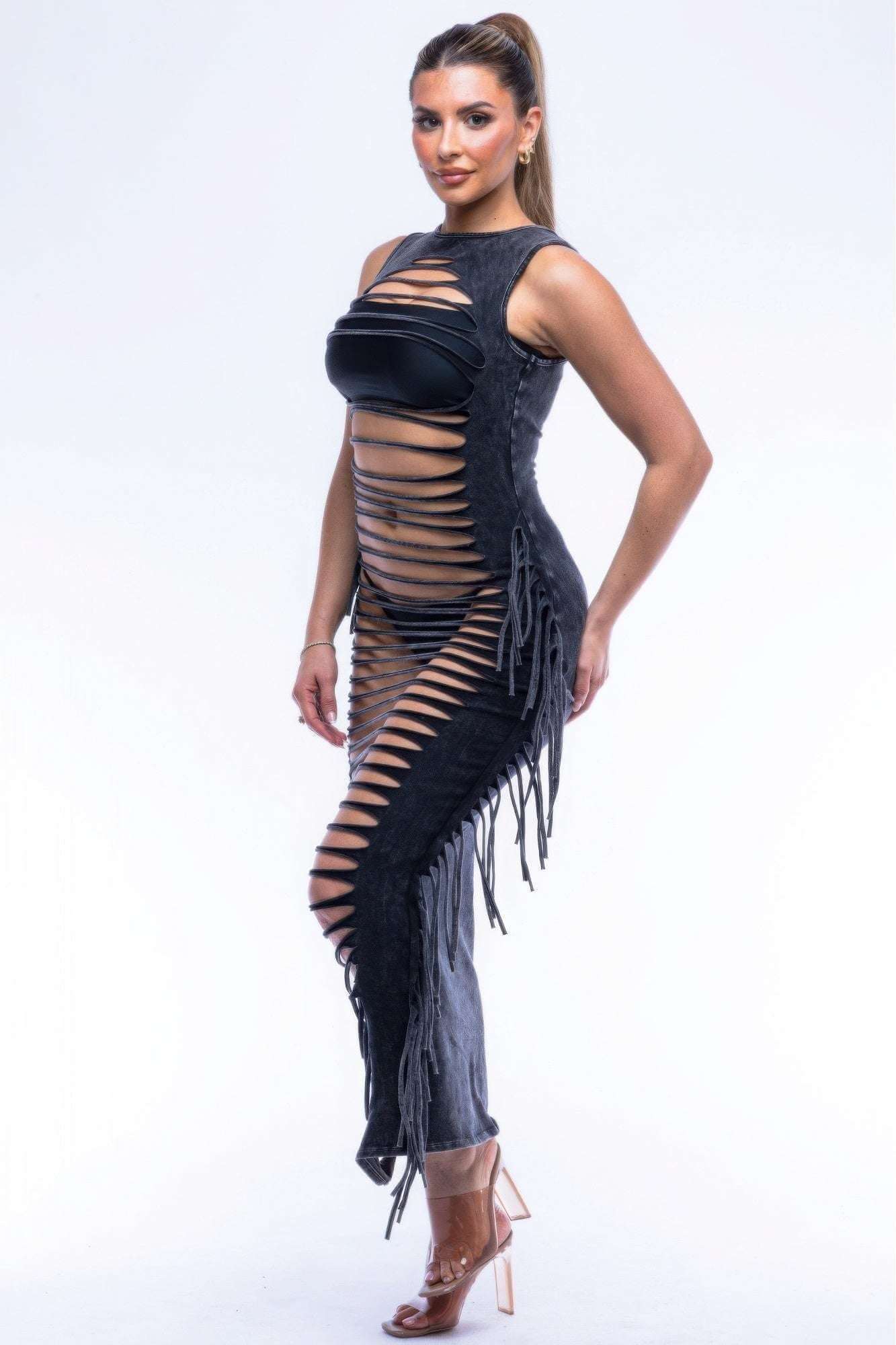 Fringe Cut Out Maxi Dress - The Diva Goddess