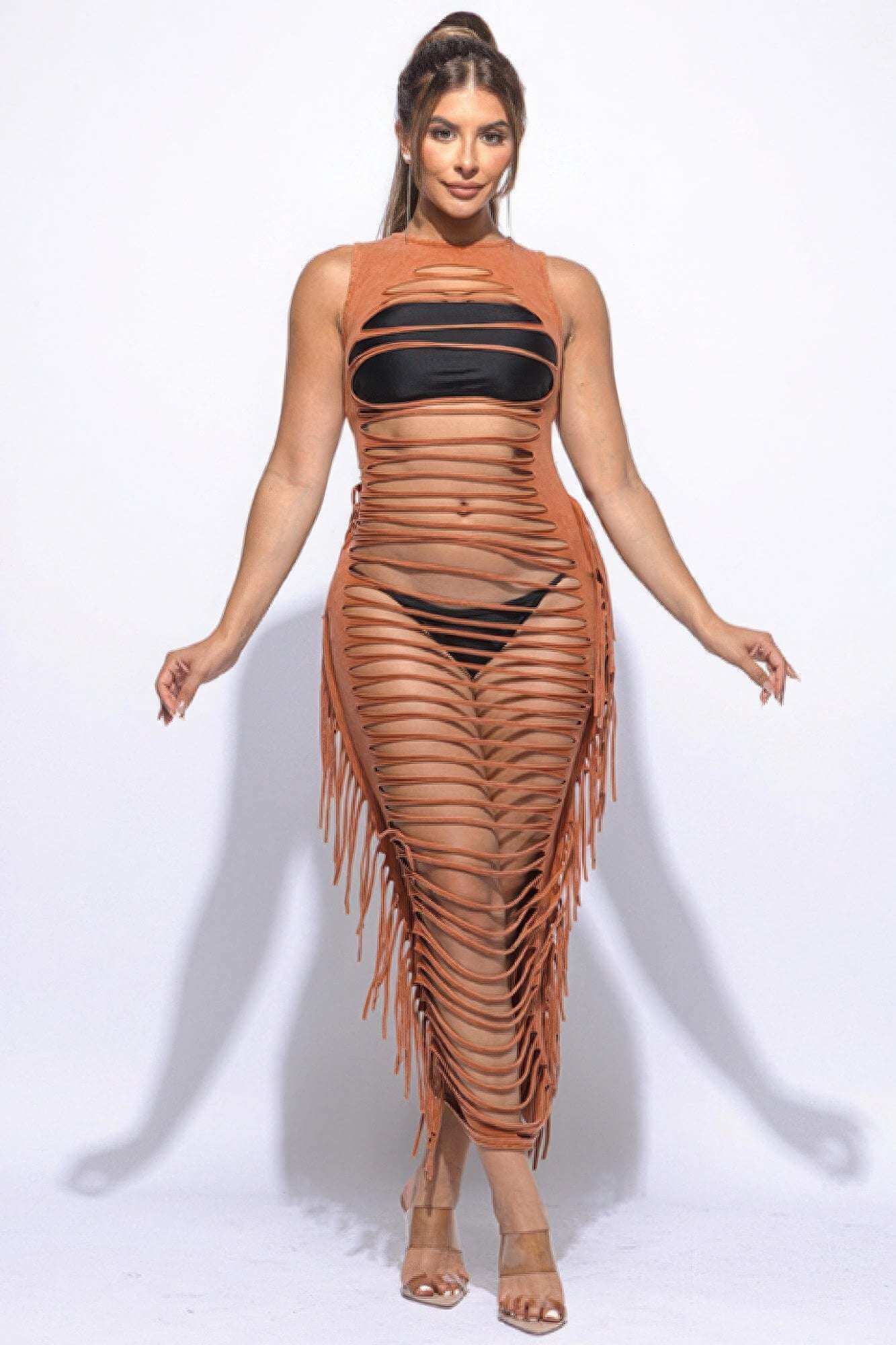 Fringe Cut Out Maxi Dress - The Diva Goddess