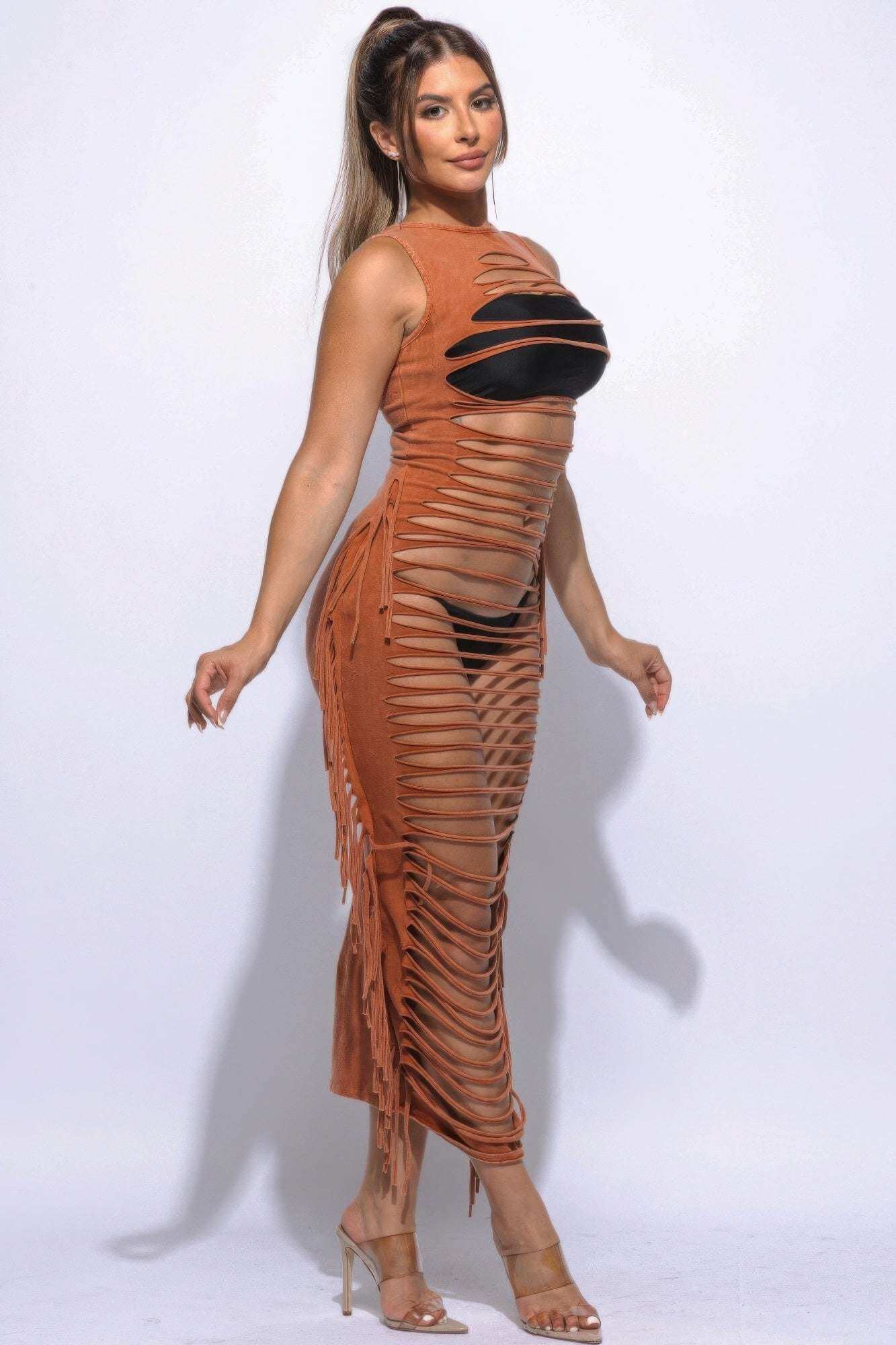 Fringe Cut Out Maxi Dress - The Diva Goddess