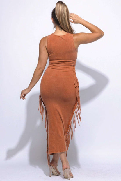 Fringe Cut Out Maxi Dress - The Diva Goddess