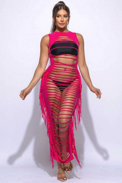 Fringe Cut Out Maxi Dress - The Diva Goddess