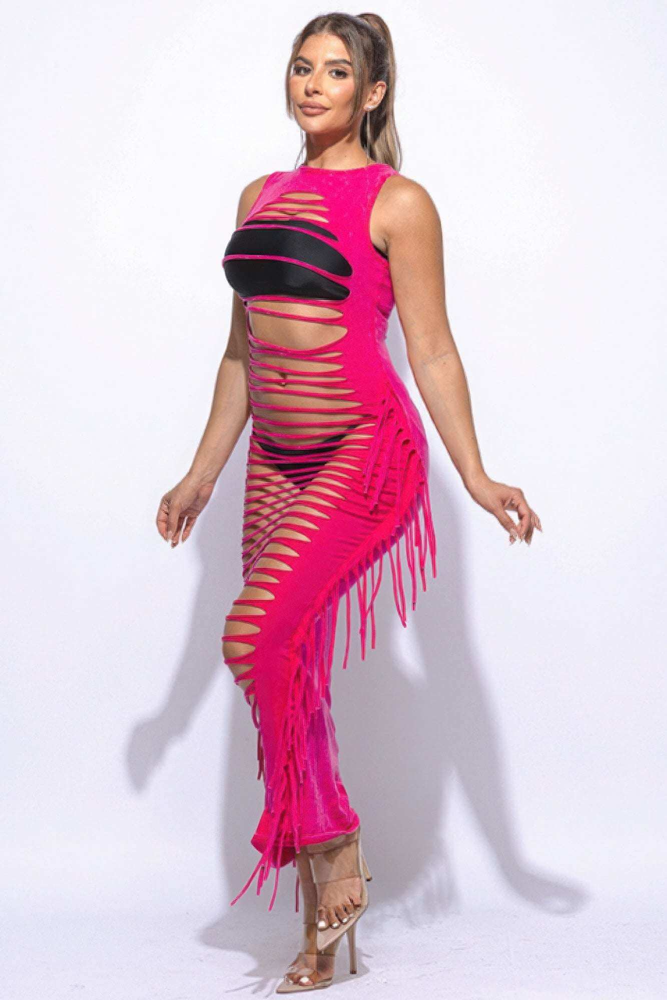 Fringe Cut Out Maxi Dress - The Diva Goddess