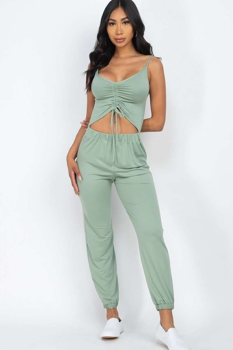 Front Ruched With Adjustable String Cami Casual/summer Jumpsuit - The Diva Goddess