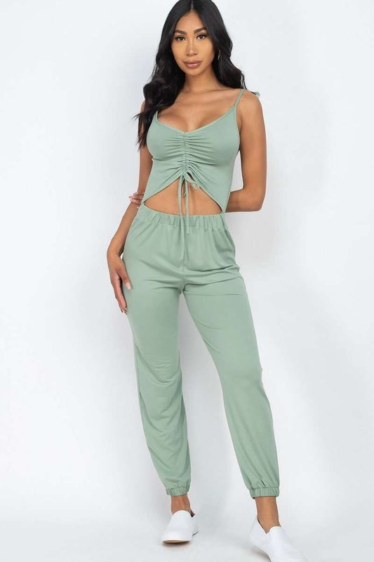 Front Ruched With Adjustable String Cami Casual/summer Jumpsuit - The Diva Goddess