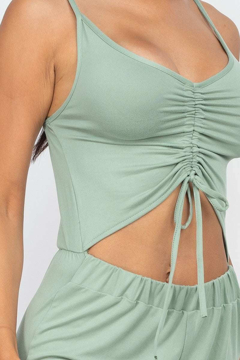 Front Ruched With Adjustable String Cami Casual/summer Jumpsuit - The Diva Goddess