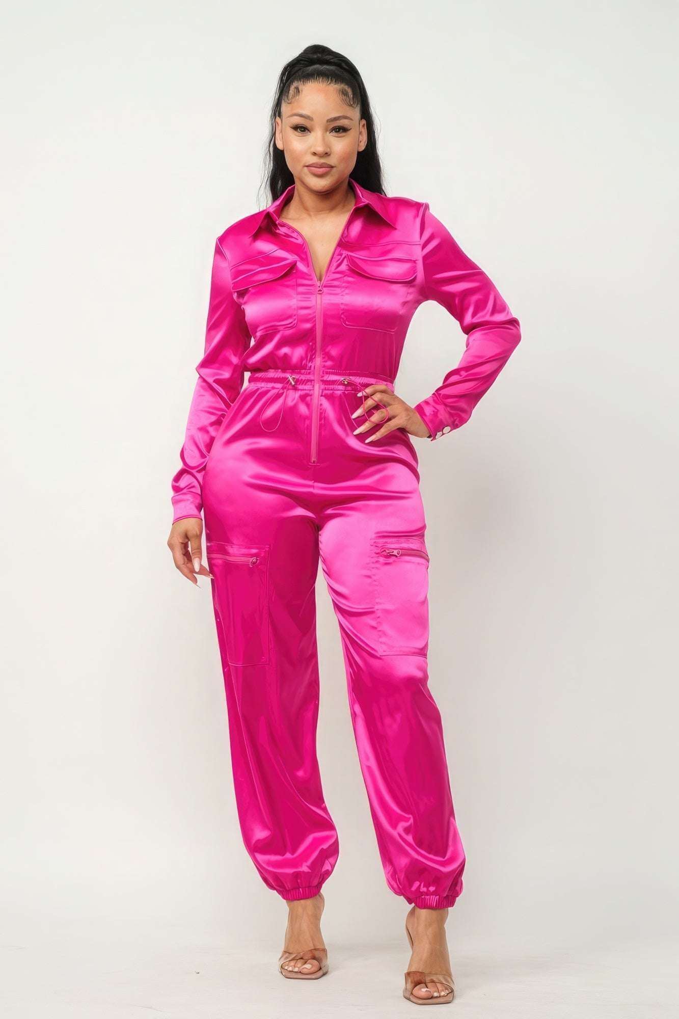 Front Zipper Pockets Top And Pants Jumpsuit - The Diva Goddess