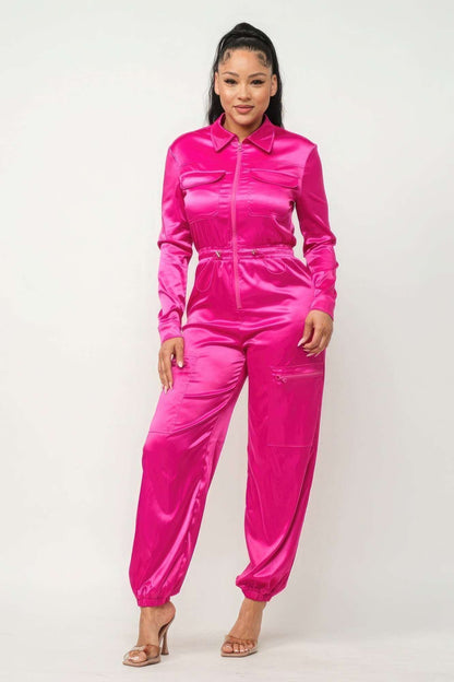 Front Zipper Pockets Top And Pants Jumpsuit - The Diva Goddess