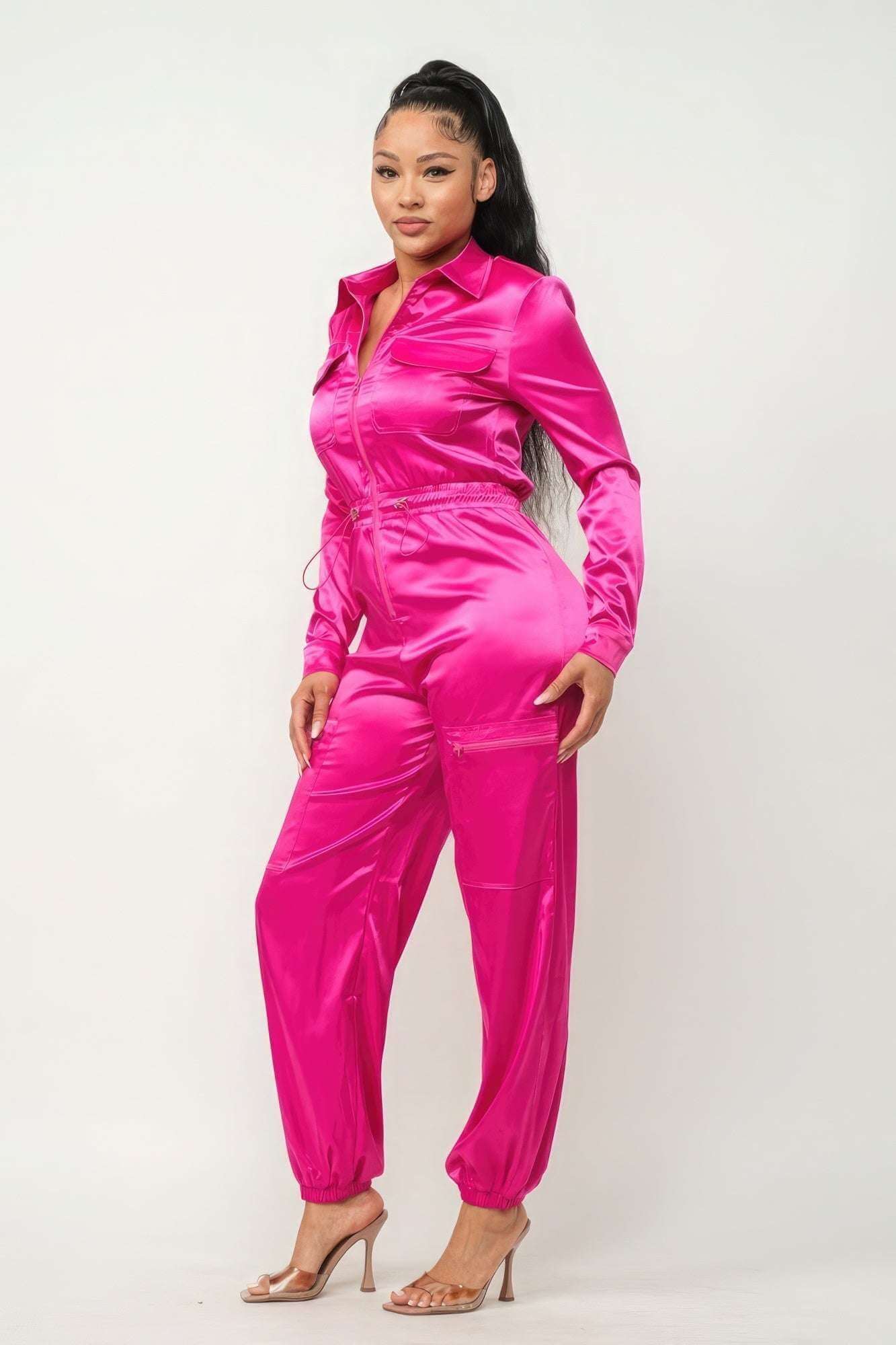 Front Zipper Pockets Top And Pants Jumpsuit - The Diva Goddess