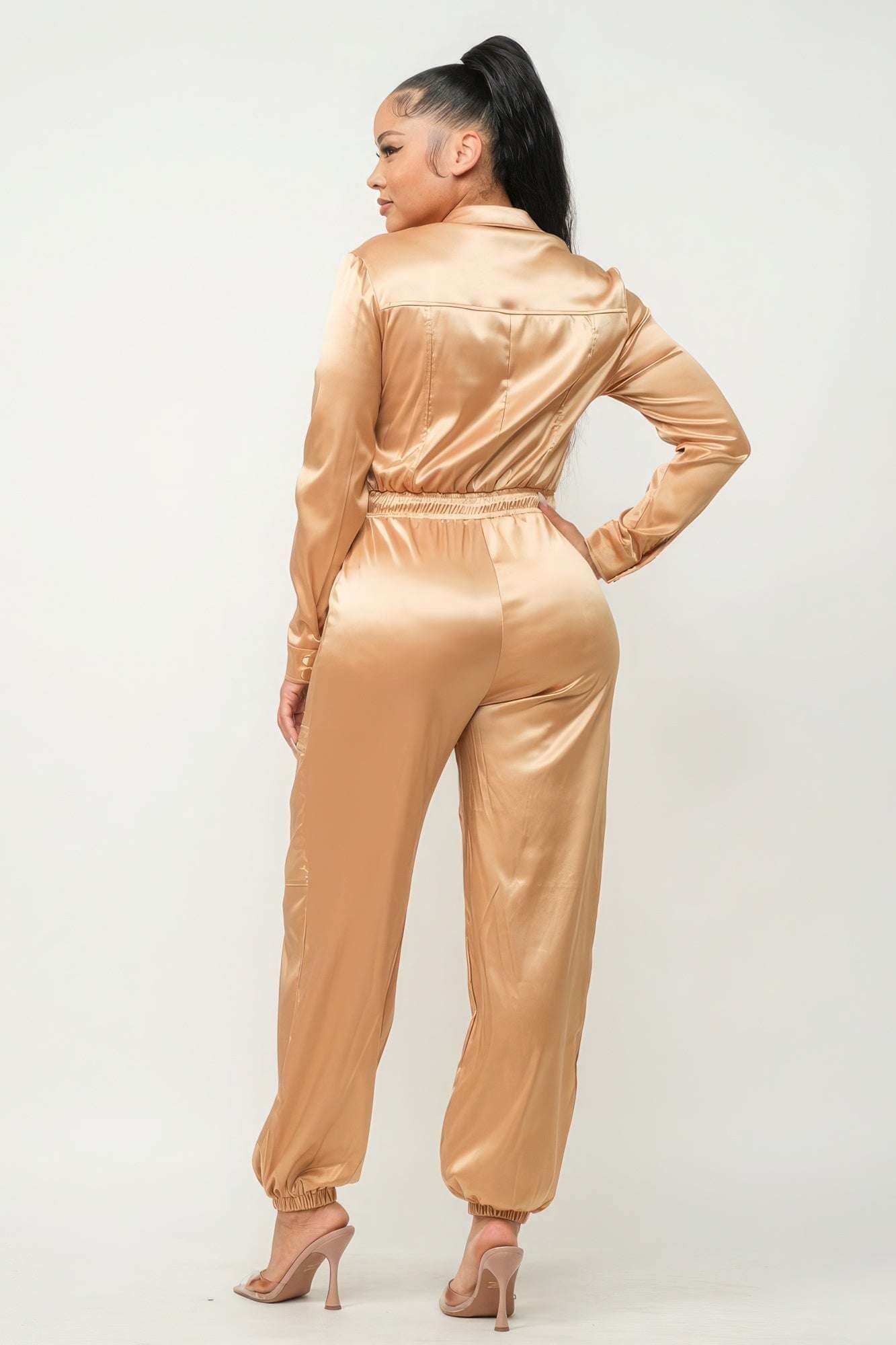 Front Zipper Pockets Top And Pants Jumpsuit - The Diva Goddess