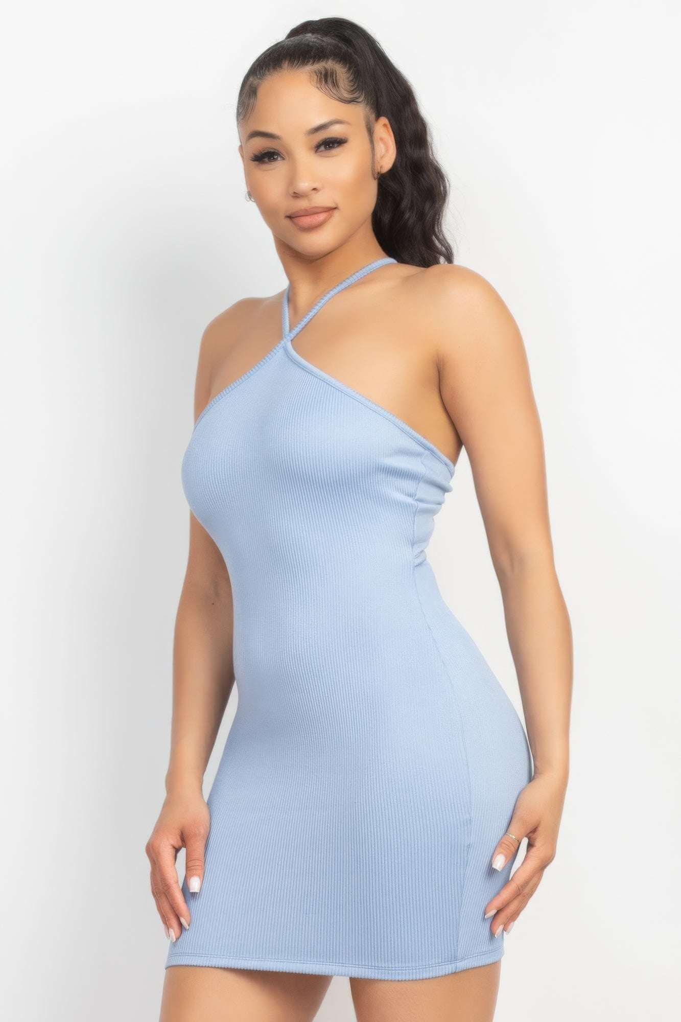 Halter Neck Ribbed Seamless Cut-out Dress - The Diva Goddess