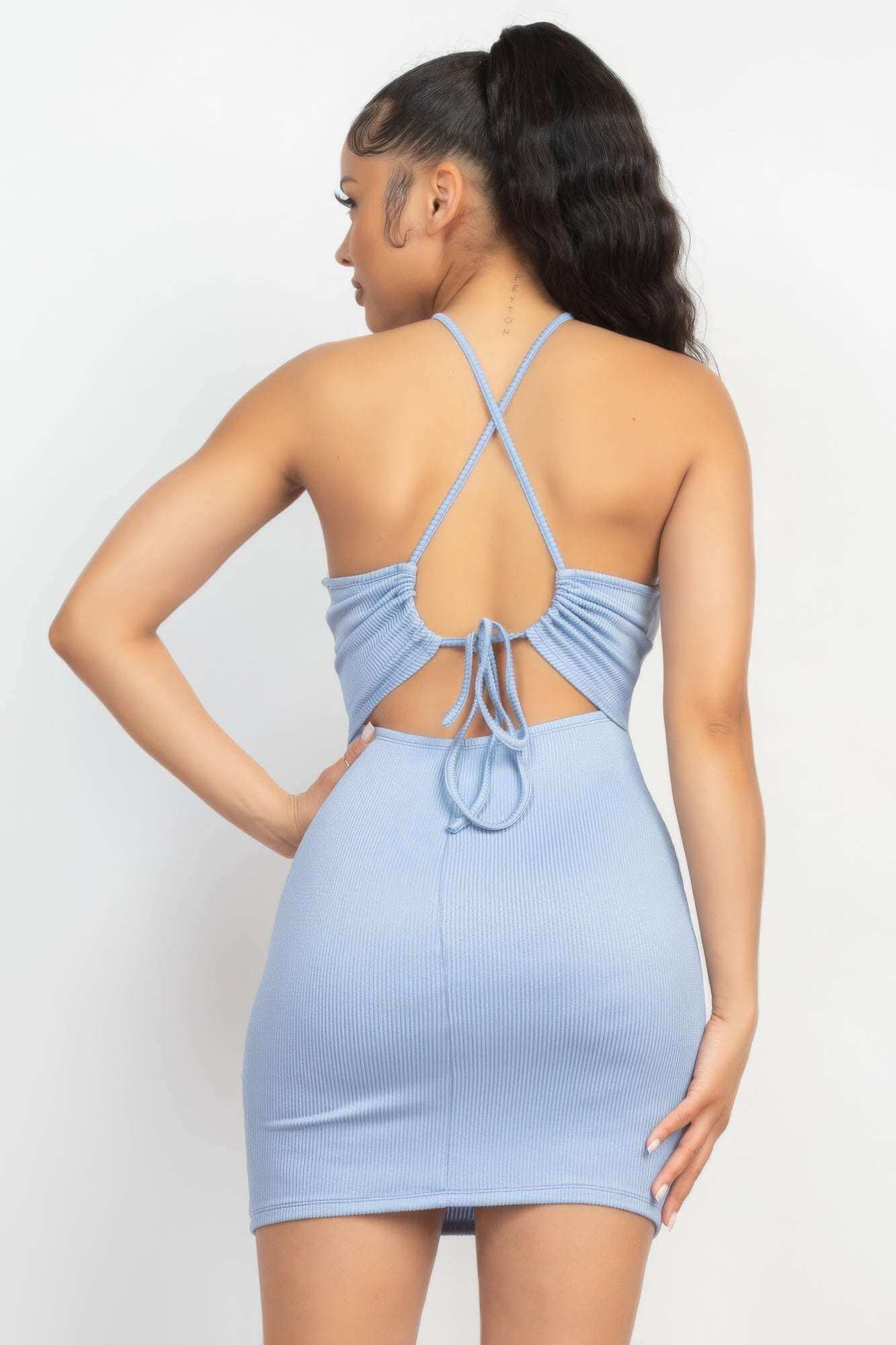 Halter Neck Ribbed Seamless Cut-out Dress - The Diva Goddess