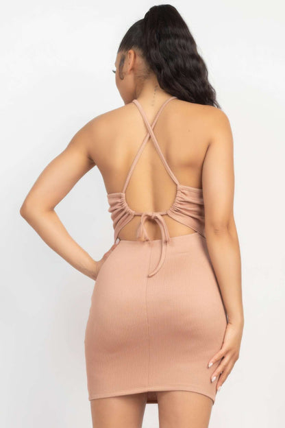 Halter Neck Ribbed Seamless Cut-out Dress - The Diva Goddess