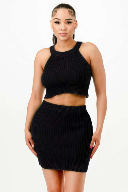 Halter Neck Tank Top And Bodycon Mini Skirt Set