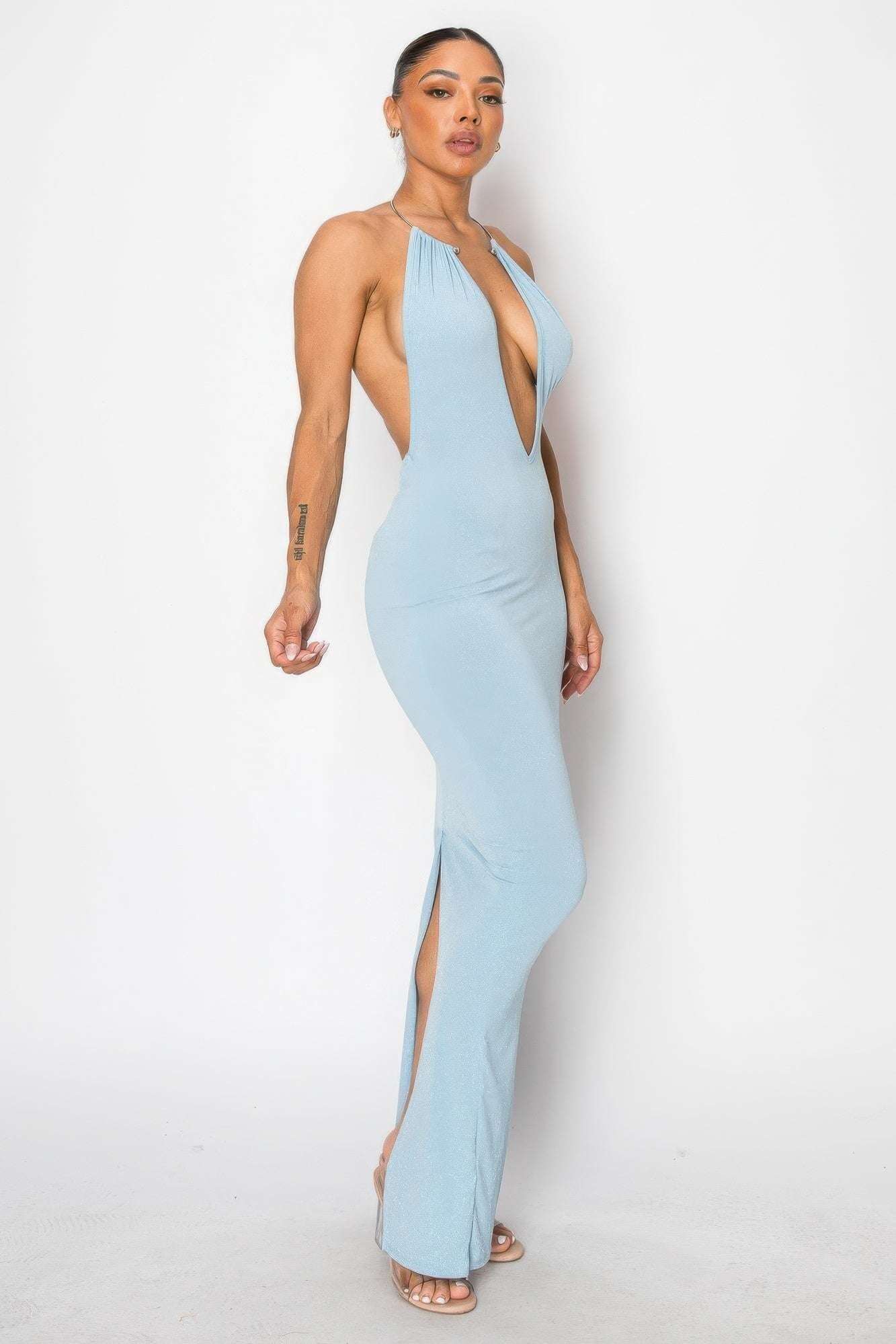 Halter Necklace Trim Long Dress - The Diva Goddess