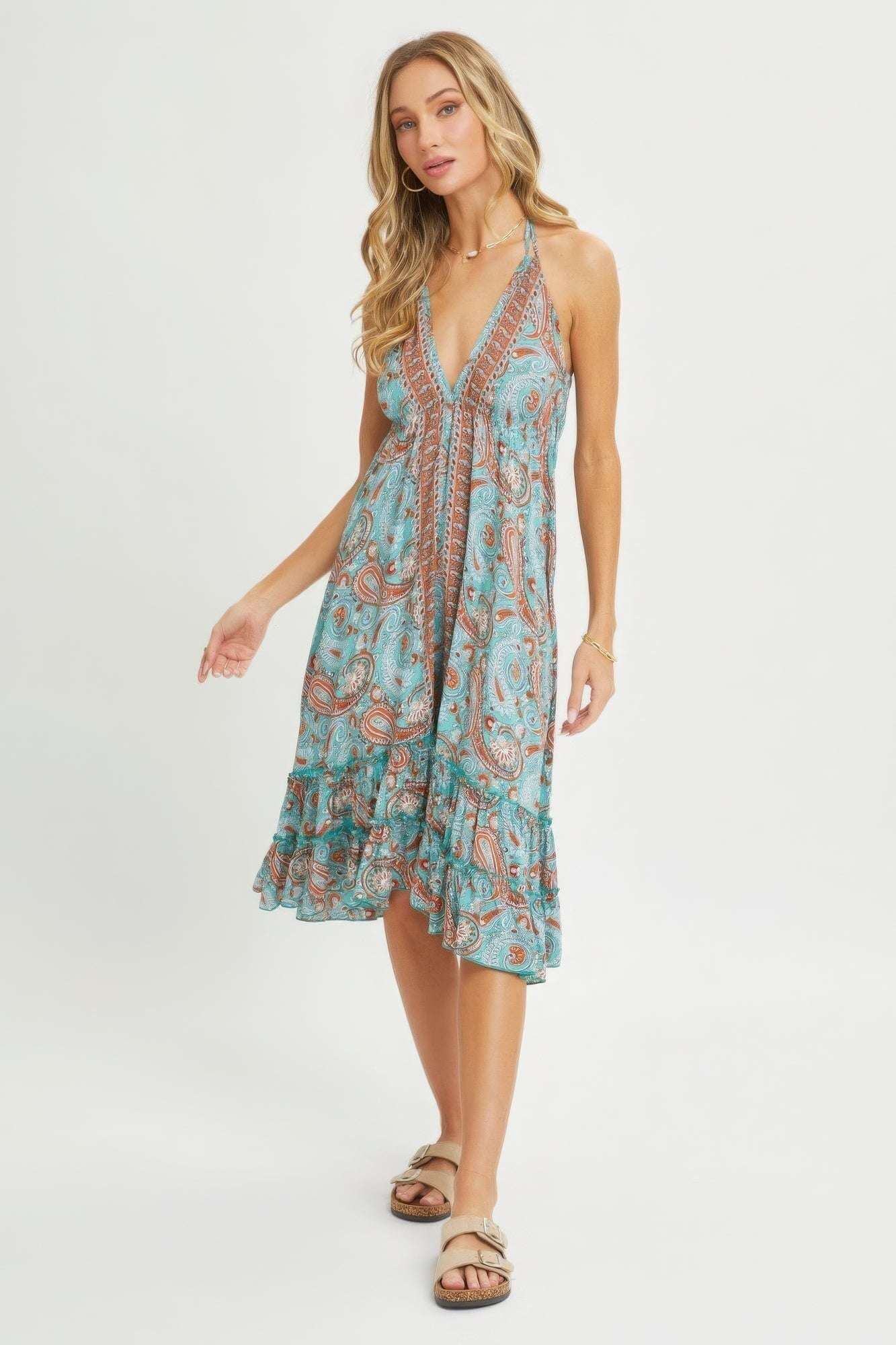 Halter Paisley Border Dress - The Diva Goddess