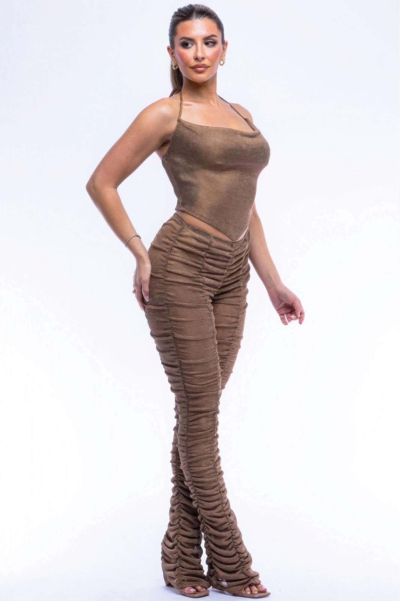 Halter Top Ruched Pants Set - The Diva Goddess