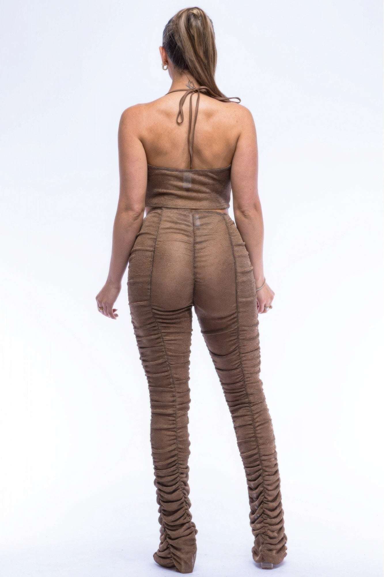 Halter Top Ruched Pants Set - The Diva Goddess