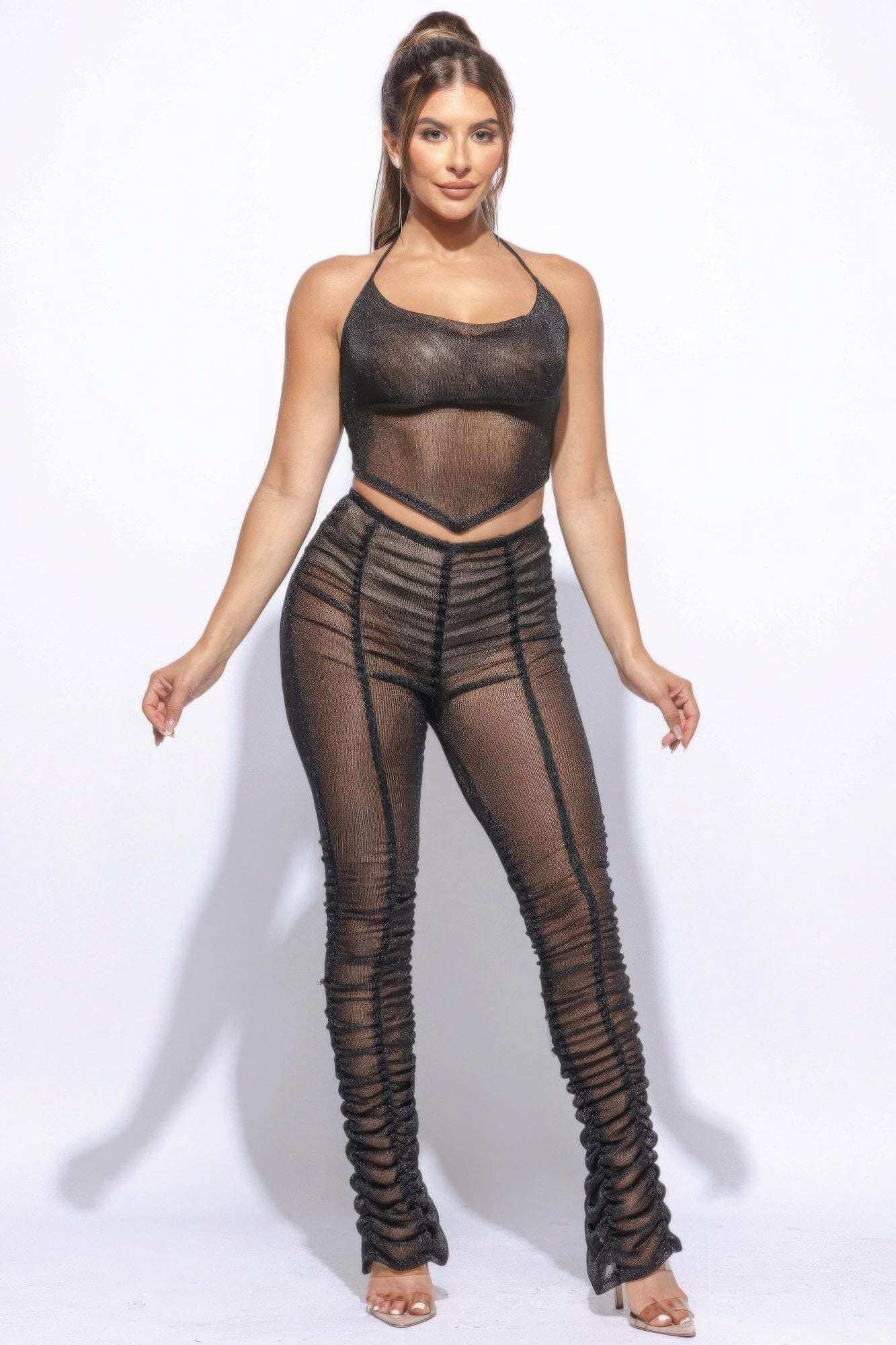 Halter Top Ruched Pants Set - The Diva Goddess