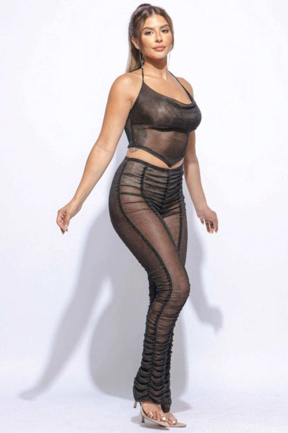 Halter Top Ruched Pants Set - The Diva Goddess