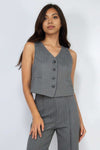 Herringbone V-neck Buttoned Vest Top - The Diva Goddess