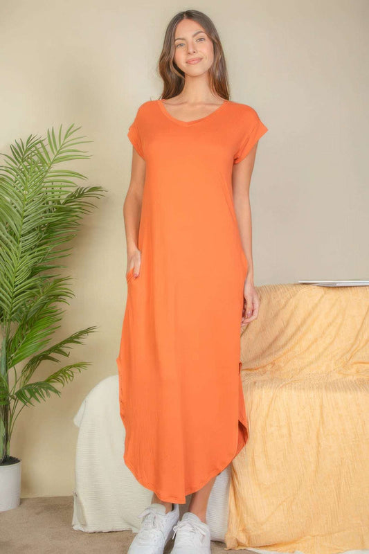 Hidden Pocket Batwing Sleeve V Neck Long Dress - The Diva Goddess