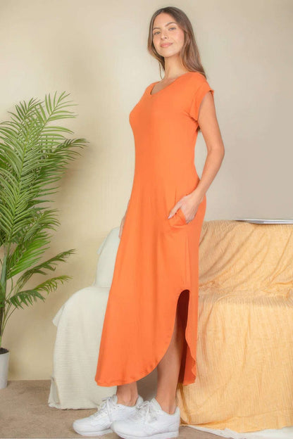 Hidden Pocket Batwing Sleeve V Neck Long Dress - The Diva Goddess