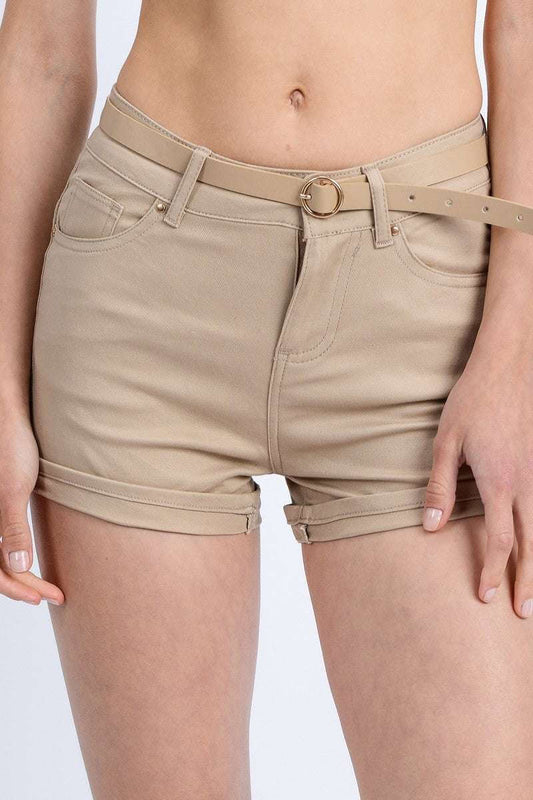 High Rise 5 Pockets Roll Up Hem Shorts - The Diva Goddess