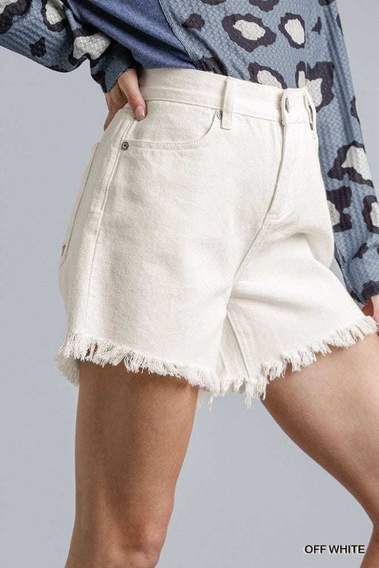 High Rise Denim Shorts With Raw Hem - The Diva Goddess