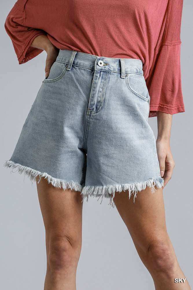 High Rise Denim Shorts With Raw Hem - The Diva Goddess