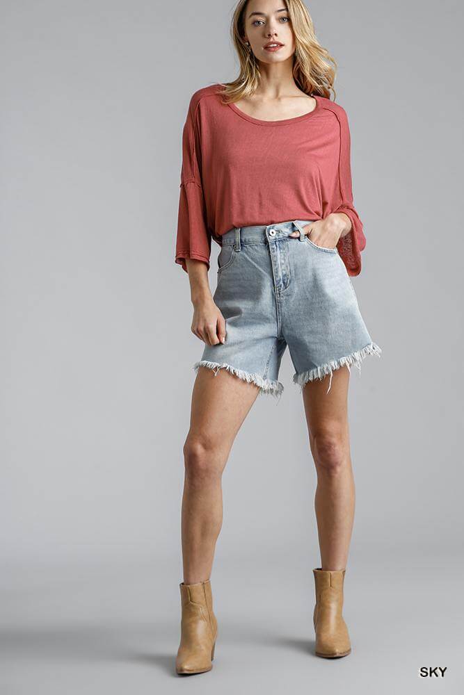 High Rise Denim Shorts With Raw Hem - The Diva Goddess