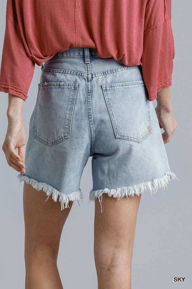 High Rise Denim Shorts With Raw Hem - The Diva Goddess