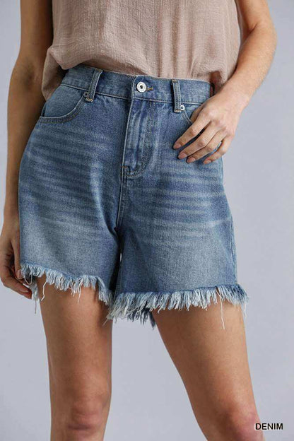 High Rise Denim Shorts With Raw Hem - The Diva Goddess