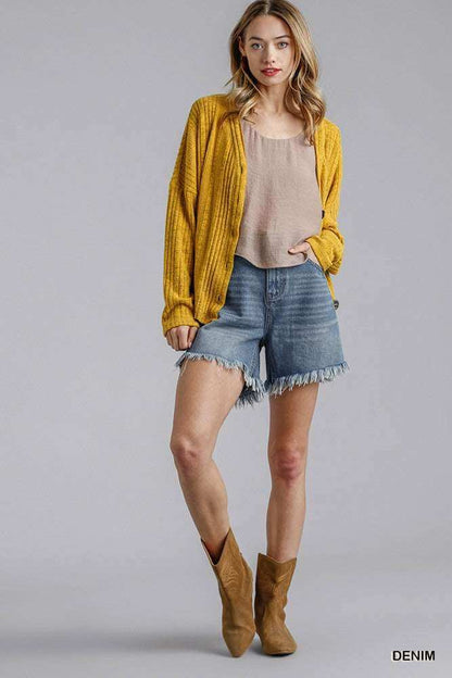 High Rise Denim Shorts With Raw Hem - The Diva Goddess