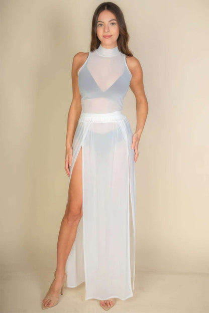 High Split Mesh Sheer Maxi Skirt - The Diva Goddess