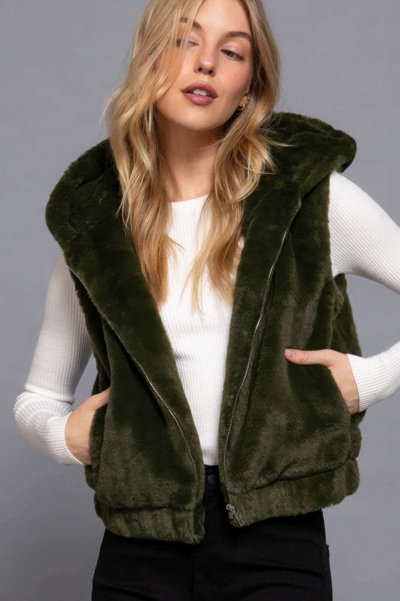 Hoodie Faux Fur Vest - The Diva Goddess