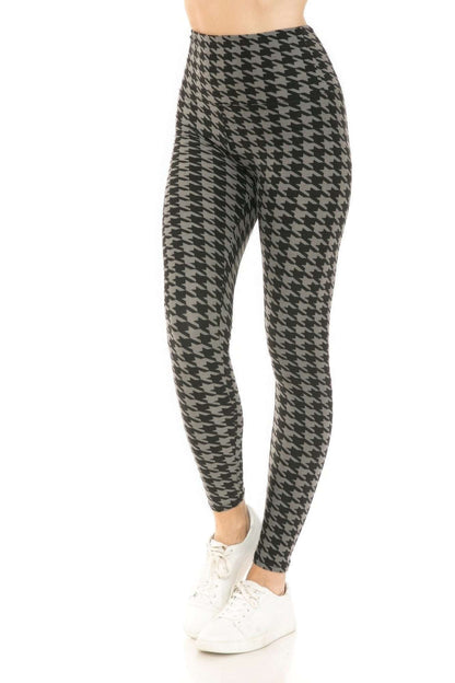 Houndstooth Print High Waist Leggings With 5 Yoga Style Waistband - The Diva Goddess