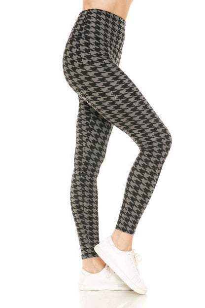 Houndstooth Print High Waist Leggings With 5 Yoga Style Waistband - The Diva Goddess