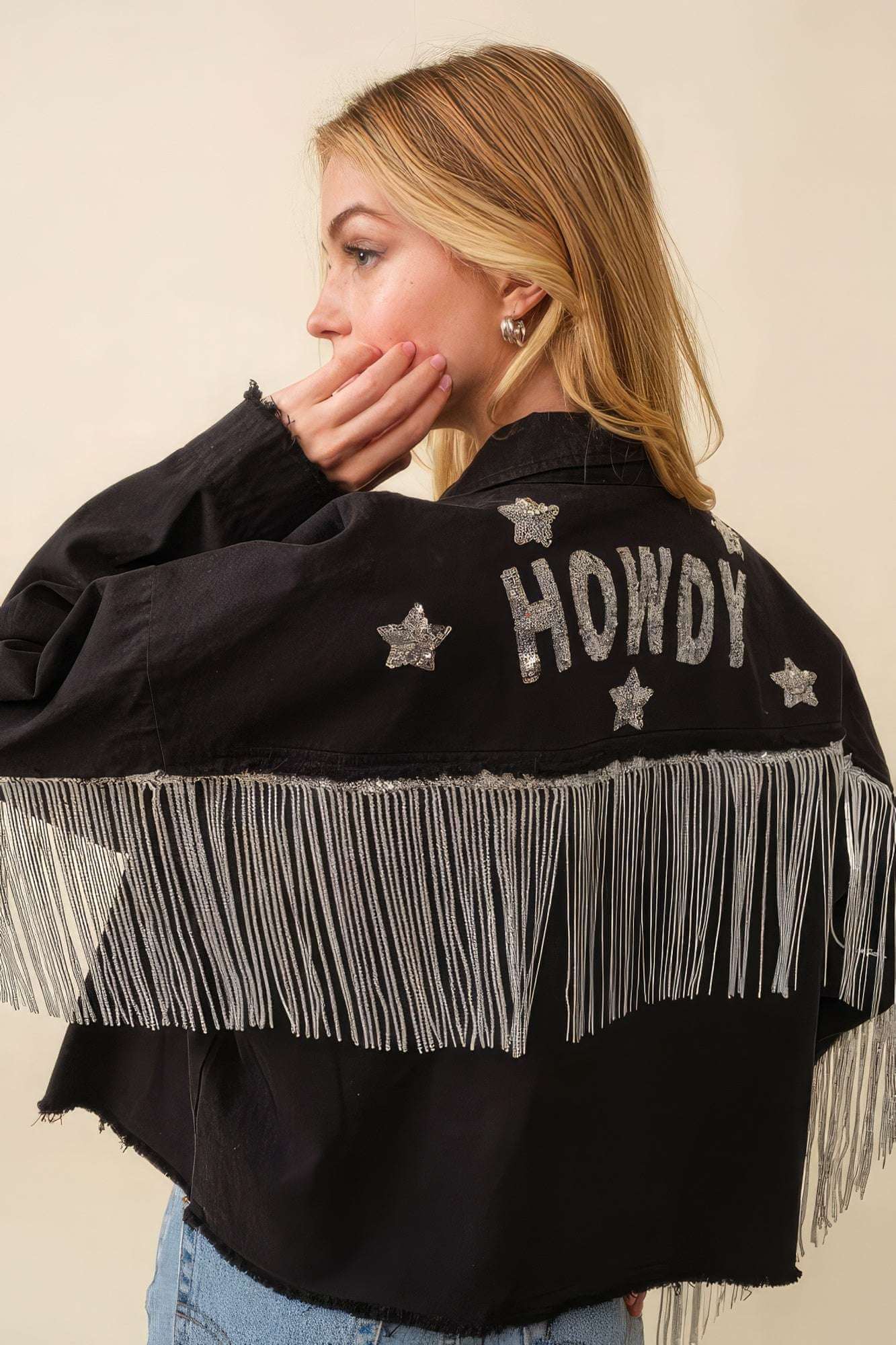 Howdy Sequin Fringe And Star Patches Jacket - The Diva Goddess